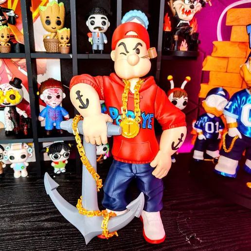 Figure do Popeye impressa em 3D em estilo Urban Vibes com âncora