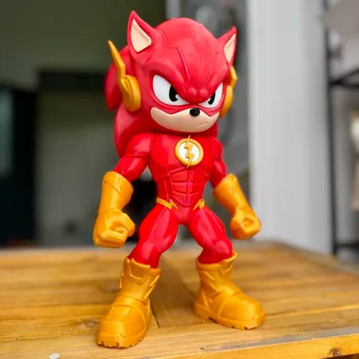 Figure Sonic Flash impressa em 3D com traje vermelho e detalhes dourados