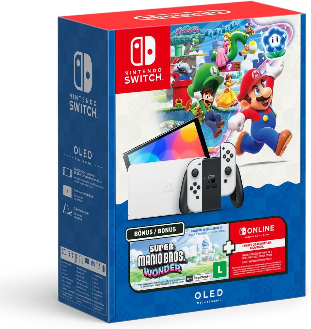 Bundle Nintendo Switch OLED + Super Mario Bros. Wonder + 3 Meses de Assinatura