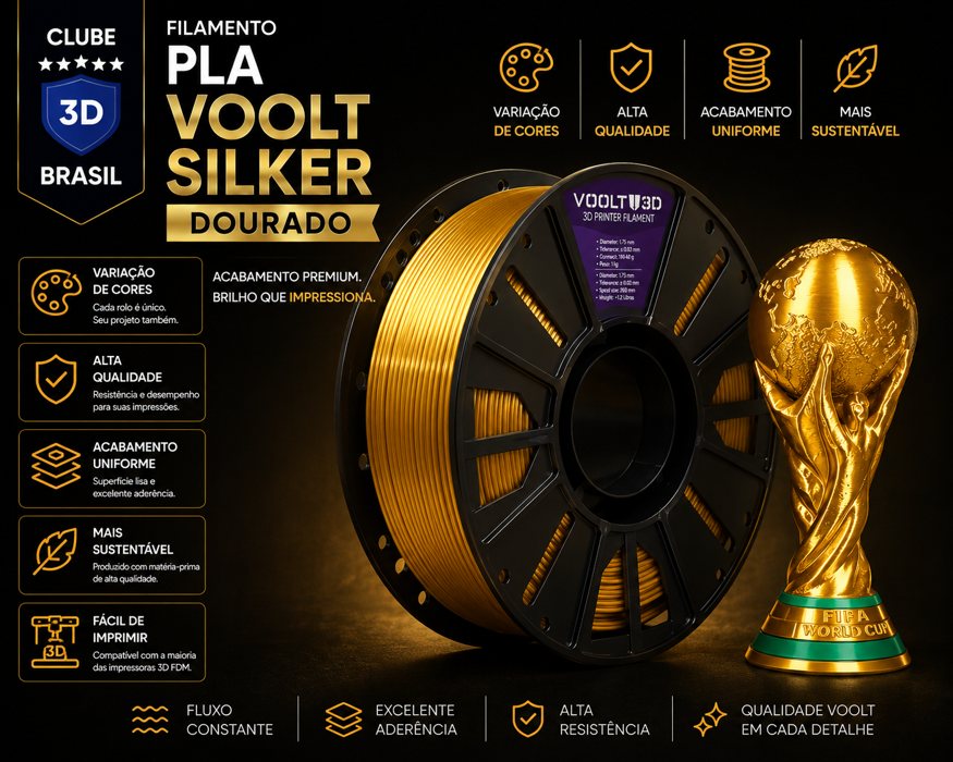 Filamentos PLA Silk Dourado Brasil F3D Filamento produto indicado para imprimir Mario do Filme Super Mario