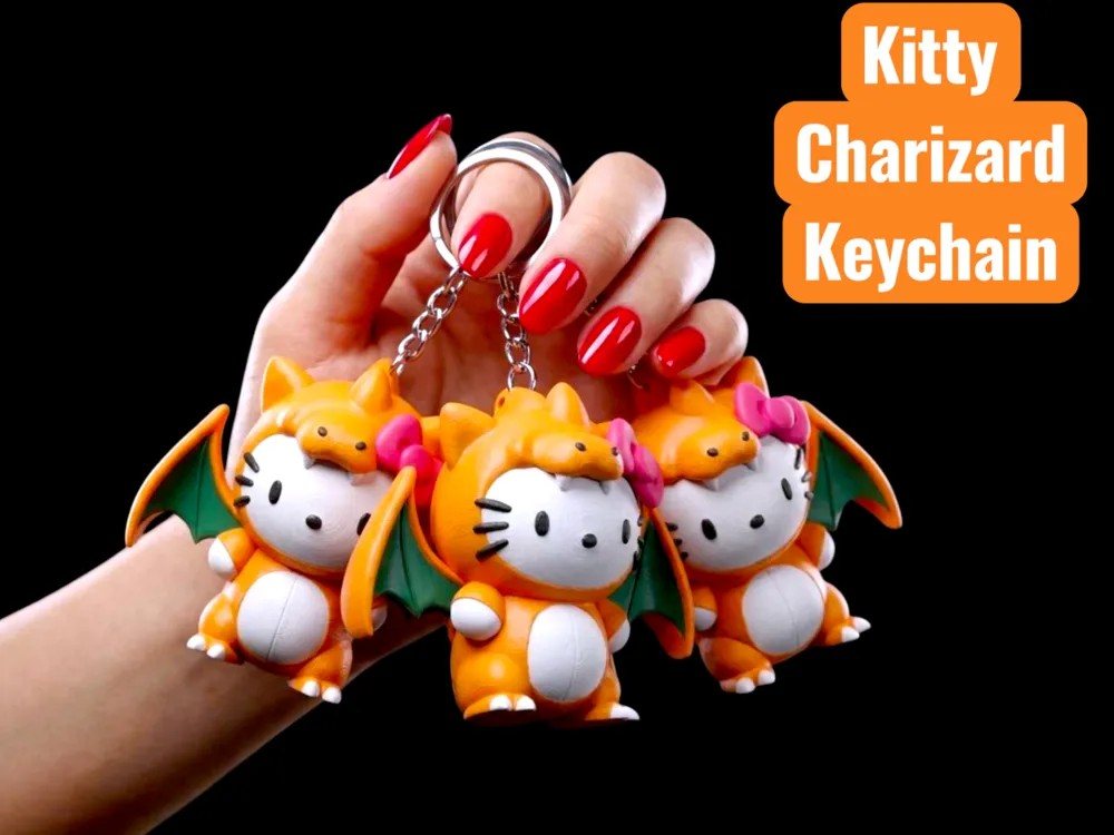 Chaveiro Kitty Charizard STL Gratis no MakerWorld: Chaveiro 3D para Imprimir STL para impressão 3D — arquivo 3D grátis
