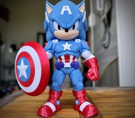 Sonic Captain America 3MF Gratis: Fan Art para Imprimir em 3D STL para impressão 3D — arquivo 3D grátis