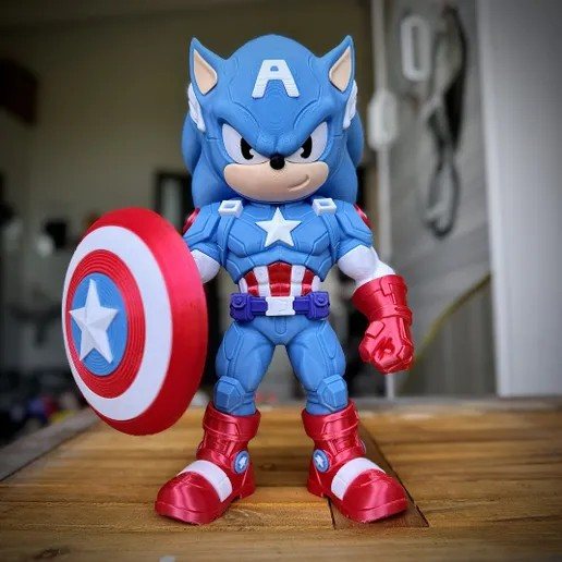 Sonic Capitao America 3MF: Fan Art para Imprimir em 3D STL para impressão 3D — arquivo 3D grátis