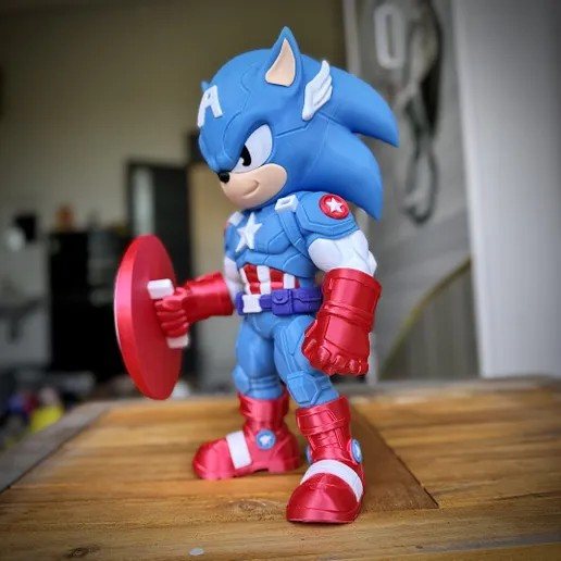 Sonic Capitao America 3MF: Fan Art para Imprimir em 3D STL — vista adicional para impressão 3D