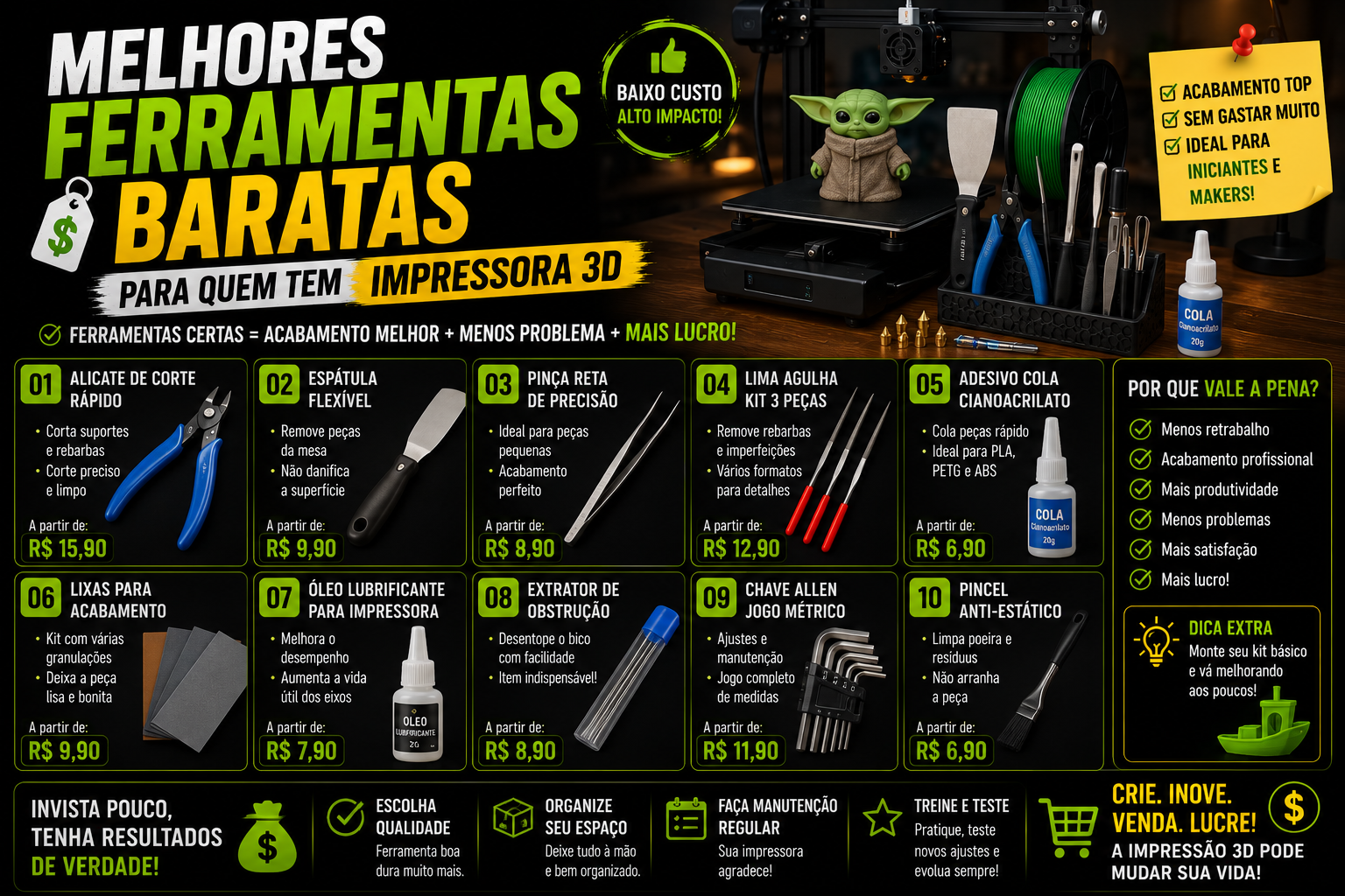 Melhores Ferramentas Baratas para Quem Tem Impressora 3D