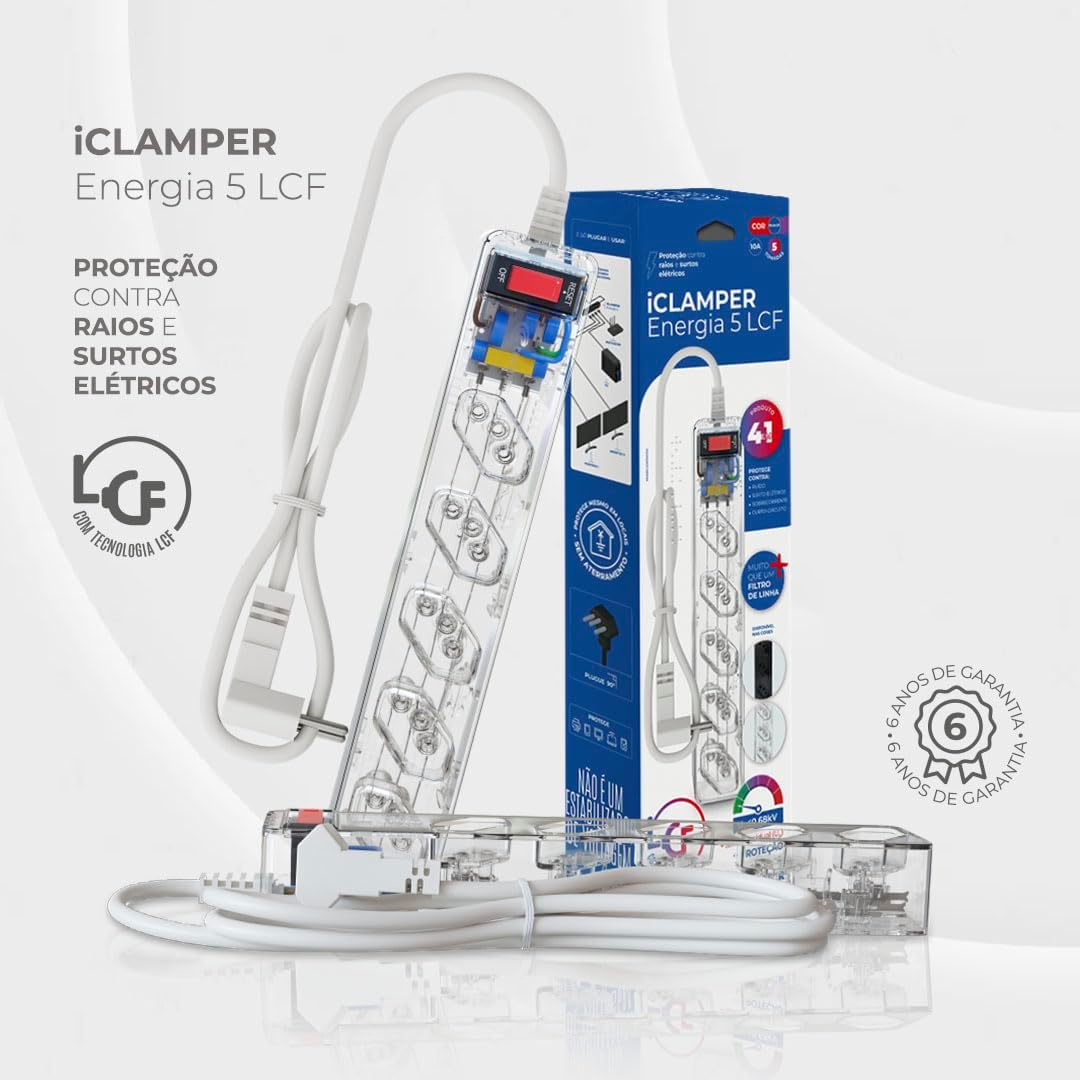 Filtro de Linha iCLAMPER Energia 5 com Proteção contra Surtos Elétricos(DPS) LCF 5 Tomadas