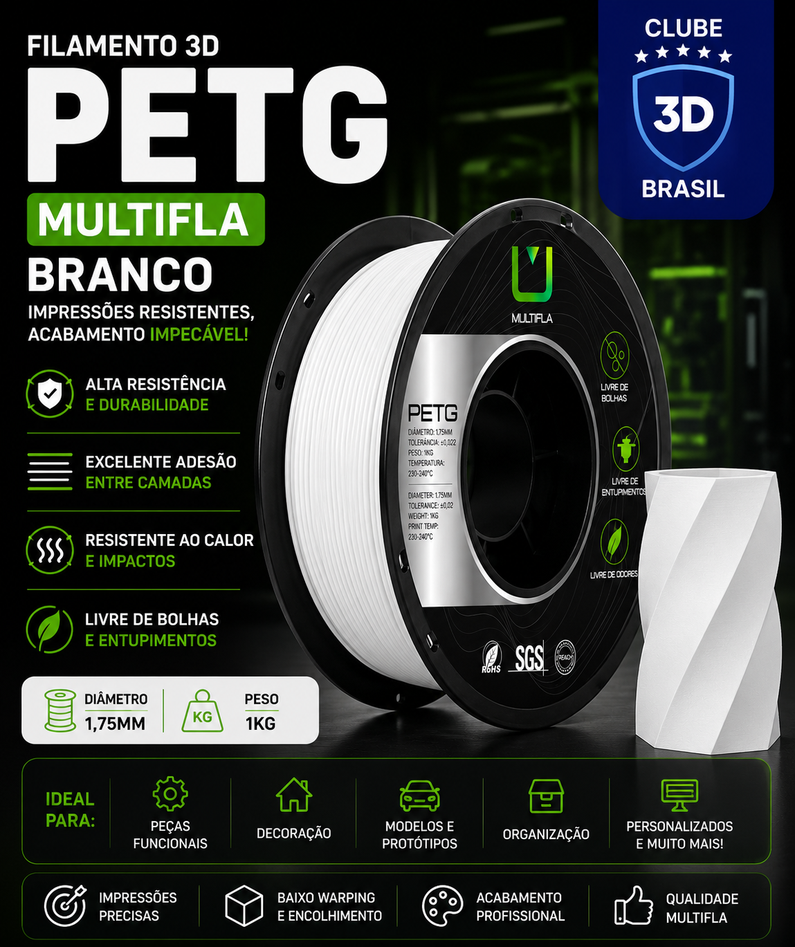 Filamento Petg Multfila Branco