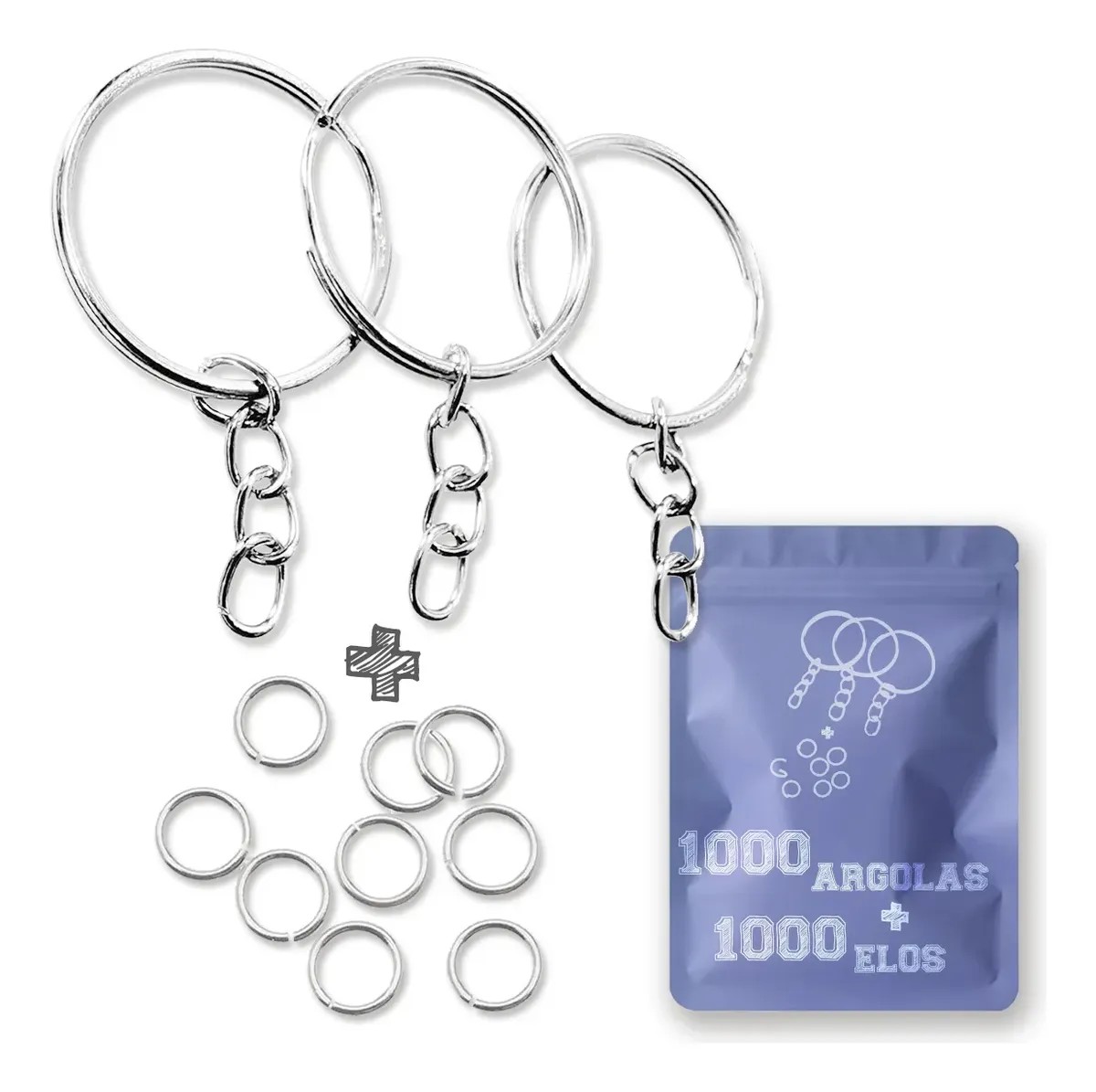 1000 Argola Chaveiro 25mm Corrente + Elo