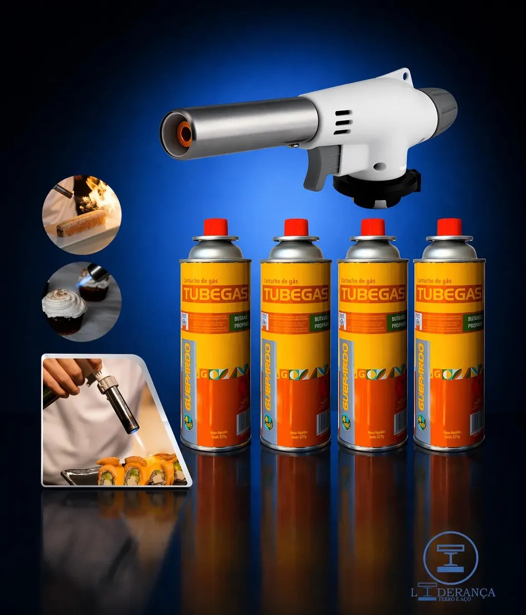 Kit Maçarico Culinário Profissional Starfer + 4 Refil Gás NTK