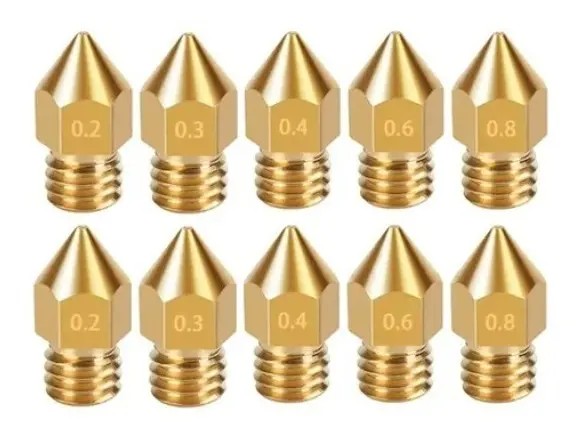 Kit 10 Bicos Mk8 Impressora 3d 0.2mm 0.3mm 0.4mm 0.6mm 0.8mm