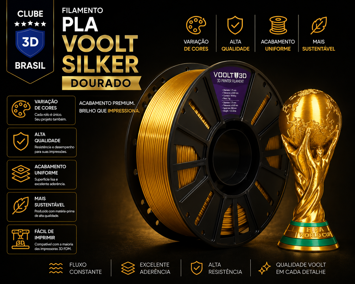 Filamento Pla Dourado V-silk