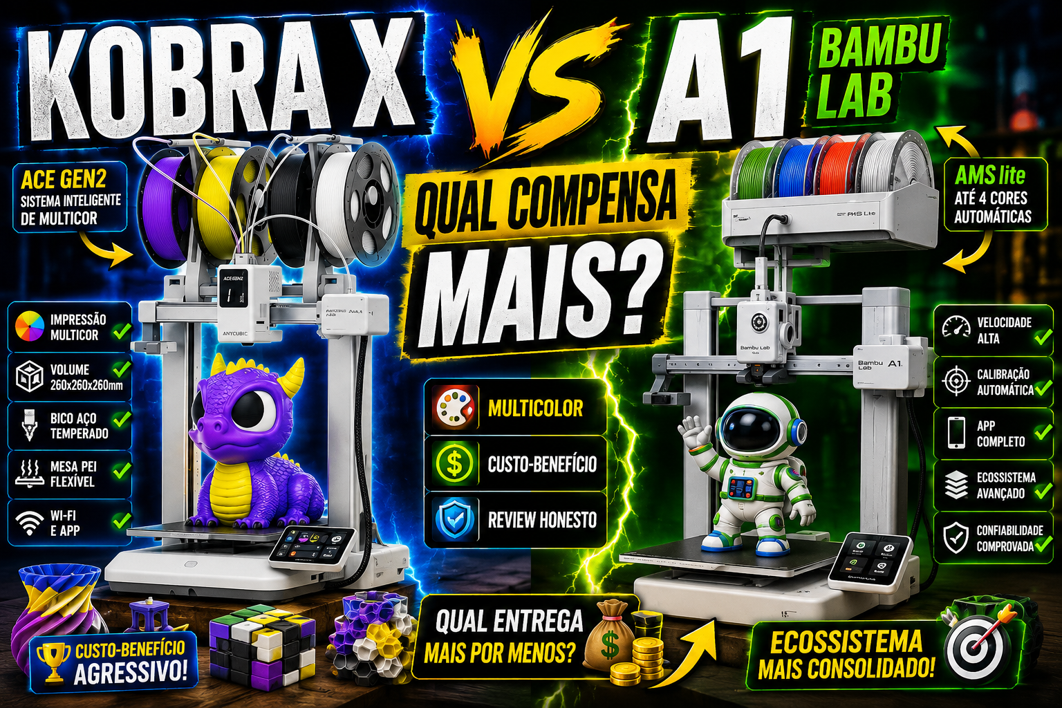 Kobra X vs Bambu Lab A1: qual faz mais sentido para comecar