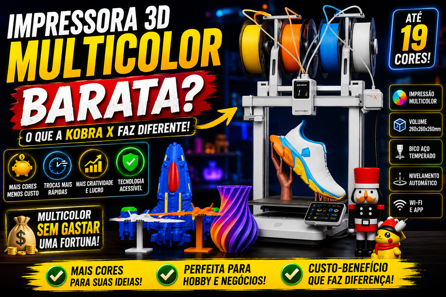 Impressora 3D multicolor acessivel: o que avaliar na Kobra X
