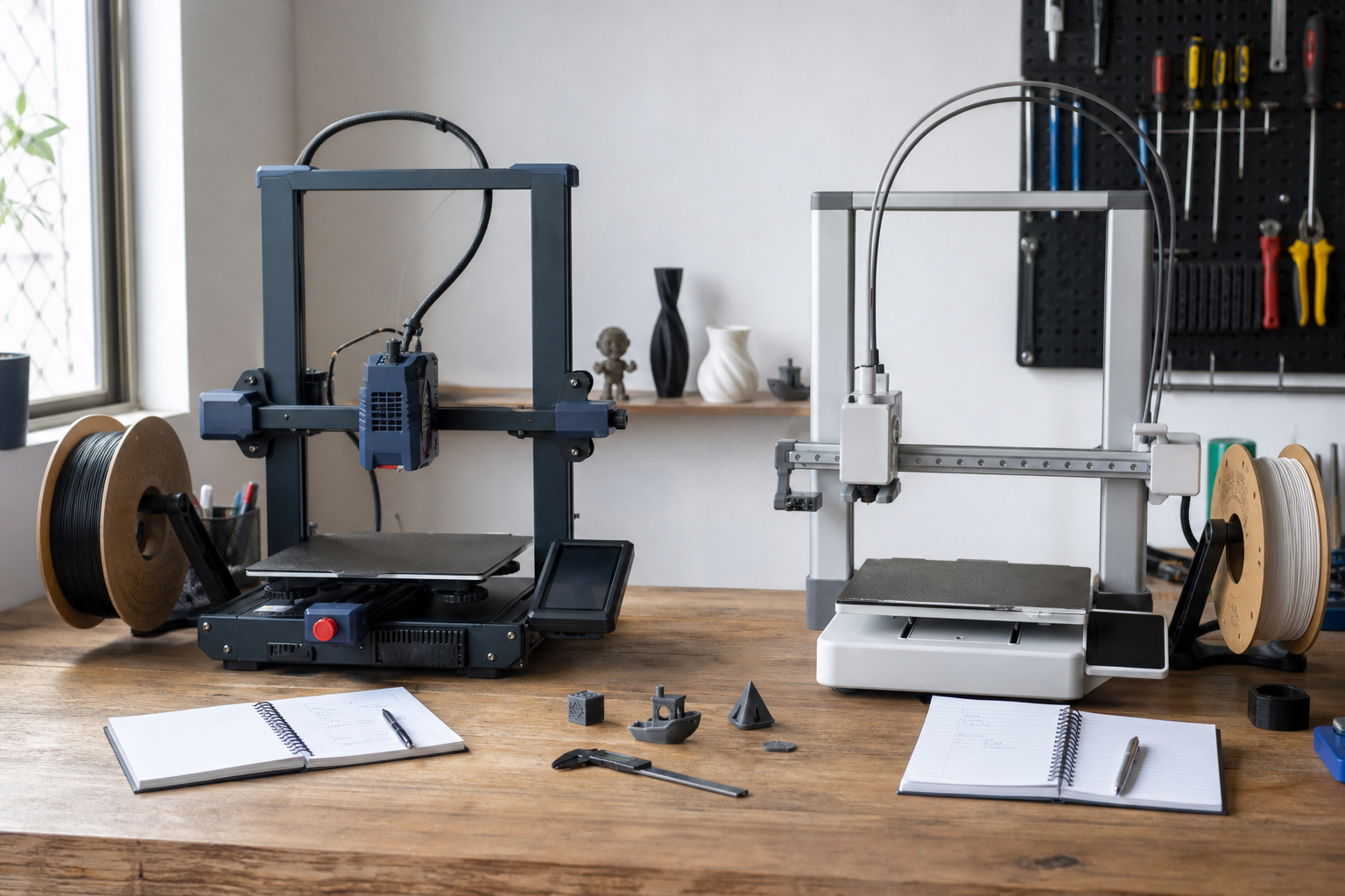 Cena editorial: Kobra X ou Bambu Lab A1 em uso prático na impressão 3D