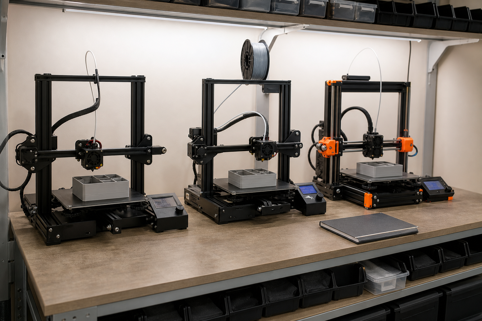 Cena editorial: Kobra X para print farm em uso prático na impressão 3D