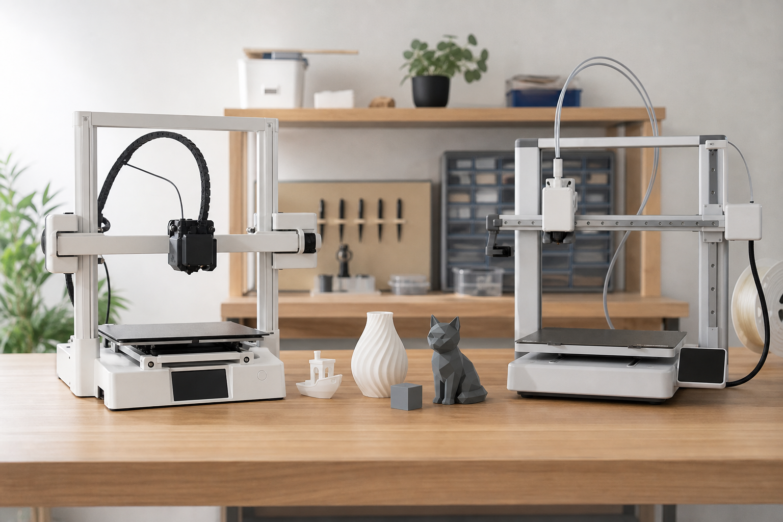 Cena editorial: Kobra X vs Bambu Lab A1 em uso prático na impressão 3D